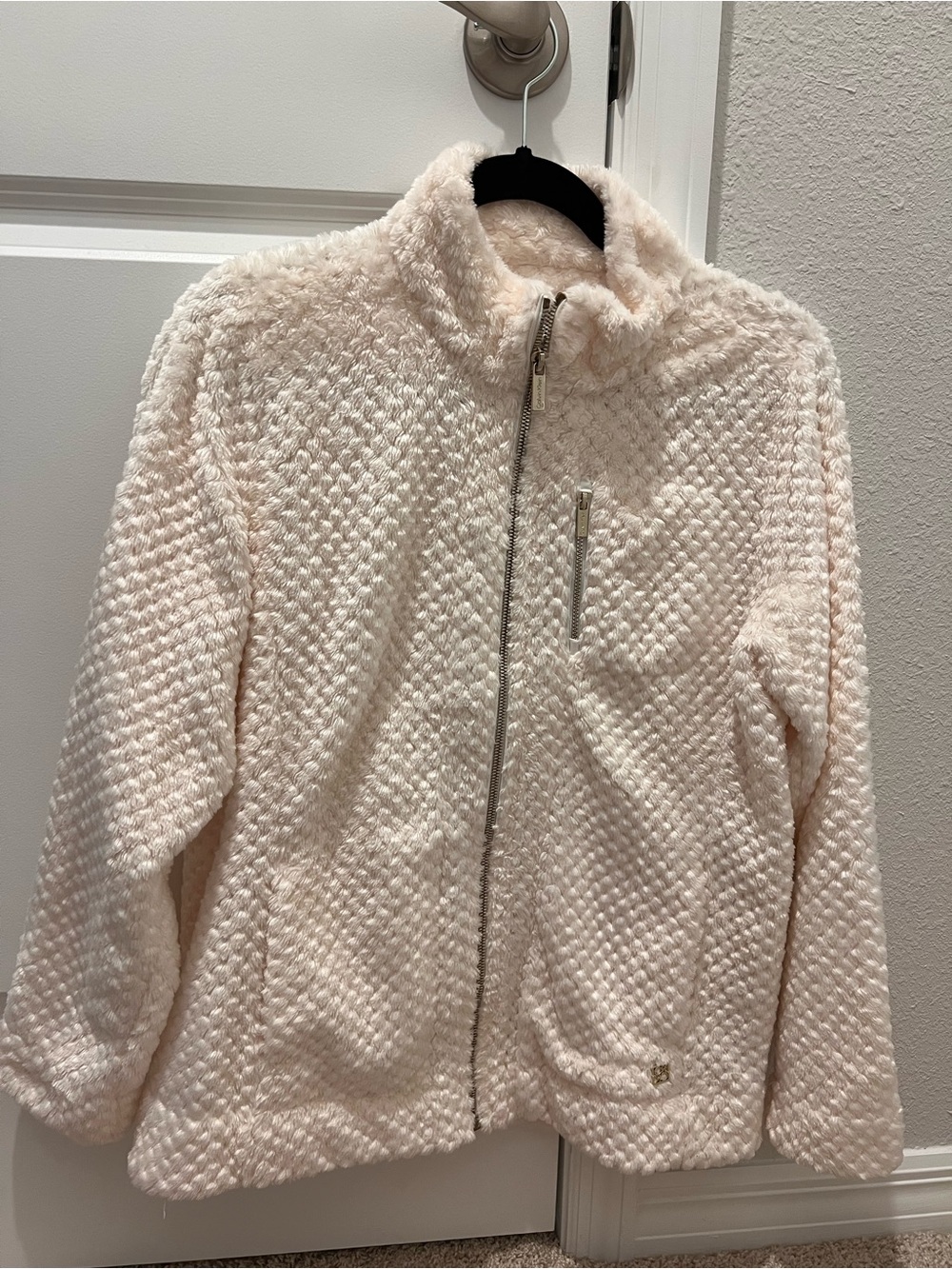 Calvin Klein Cream Plush Textured Full Zip Fleece Jacket - Women's Medium